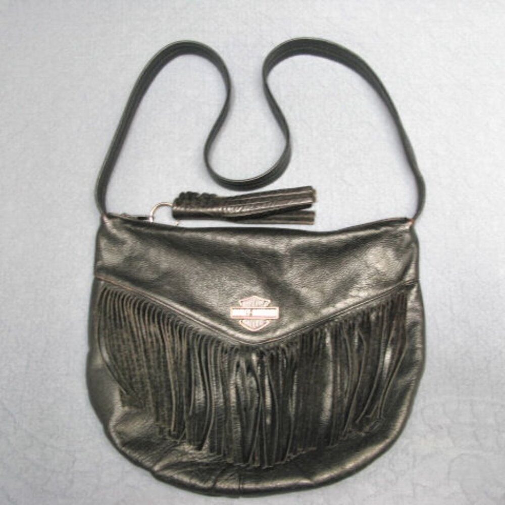 HARLEY BLACK LEATHER PURSE, FRINGE SHOULDER BAG